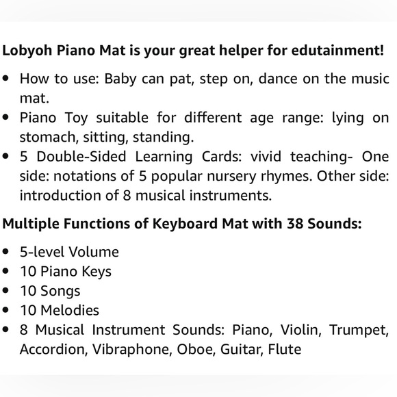 Baby Toddler Piano Mat with 38 Sounds for Boys Girls (5 Sheet Music Included) - Picture 6 of 11